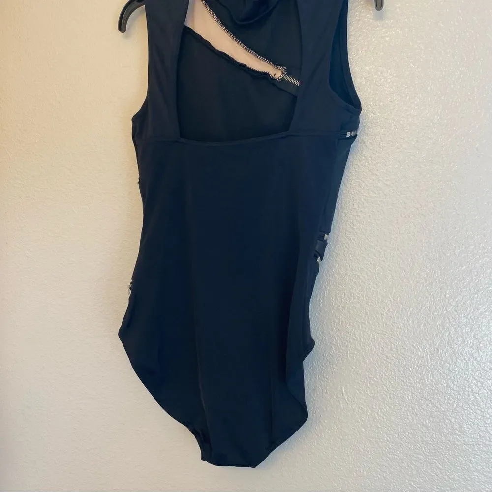 Weissman Elite dance costume black Zipper Detail Leotard MT11416 MA-Medium adult